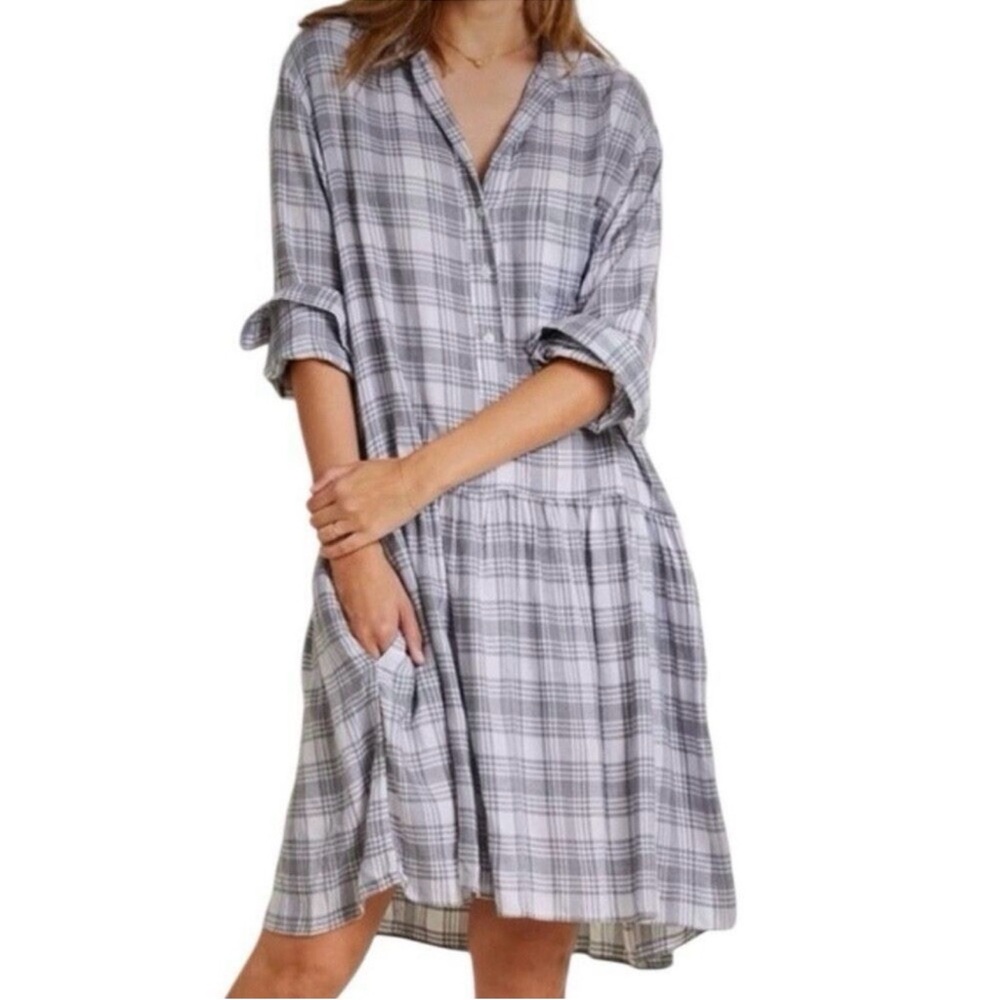 Grayson The Changemaker Gray Plaid Shirt Dress Drop Waist Size 01/ extra small